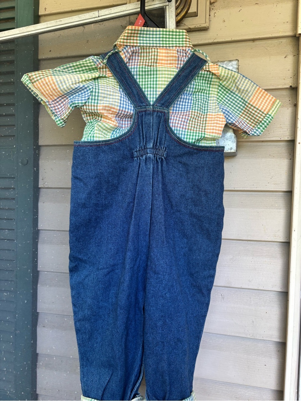 OshKosh B'gosh Blue Denim Overalls with Multicolor Buttons - Picture 2 of 11